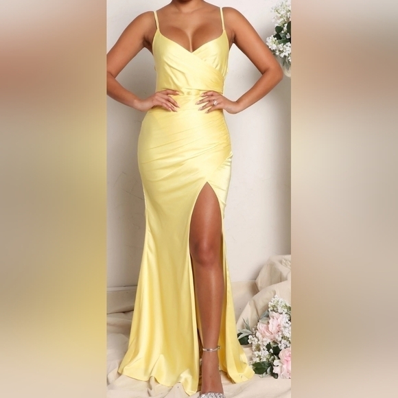 Fashion Nova Women’s Luxe Nights Satin Maxi Dress – Yellow Large - Picture 13 of 13